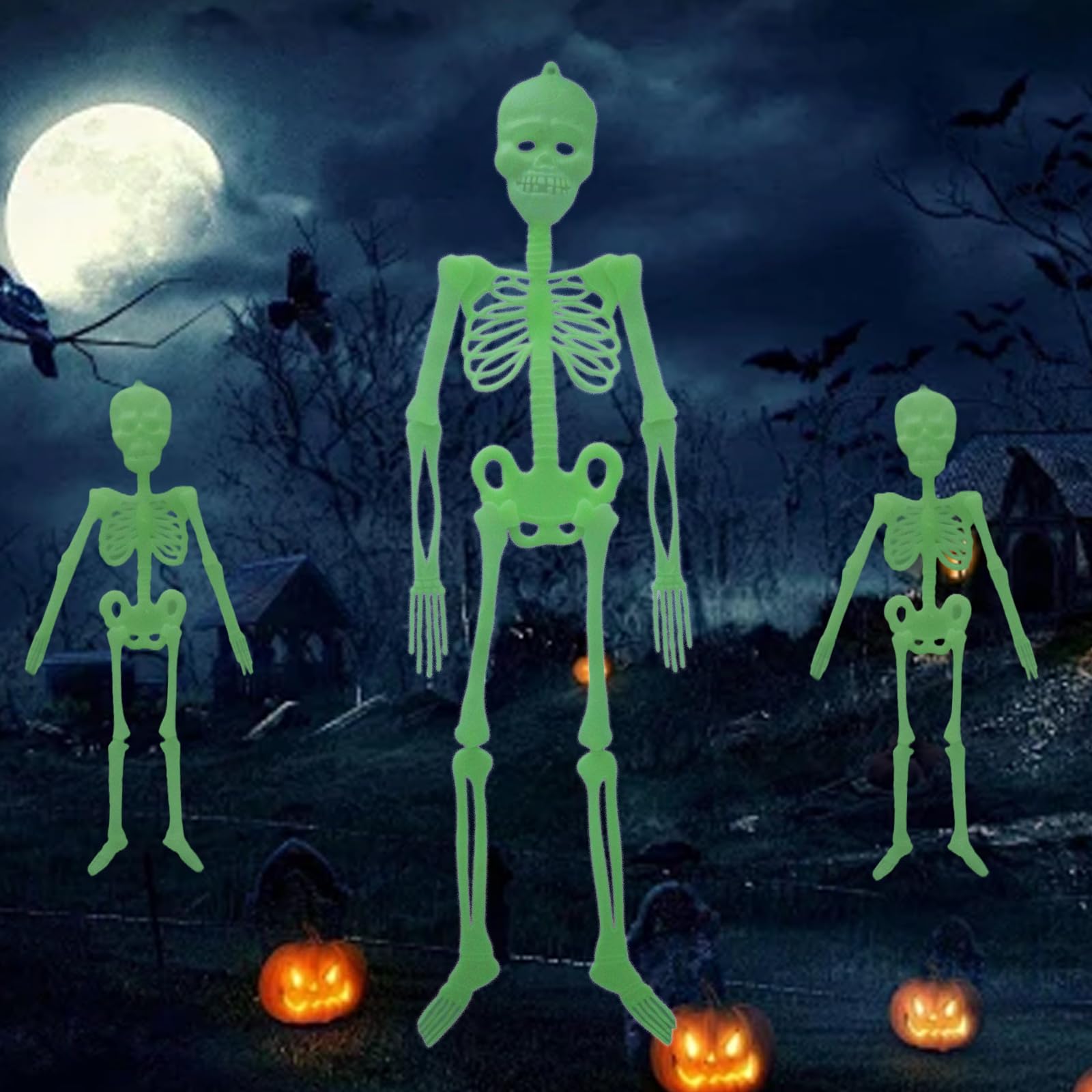 3 sztuki dekoracja na Halloween, świecący szkielet, realistyczne ludzkie szkielety, 3D, straszna dekoracja na Halloween, do ogrodu, straszna impreza tematyczna w pomieszczeniach