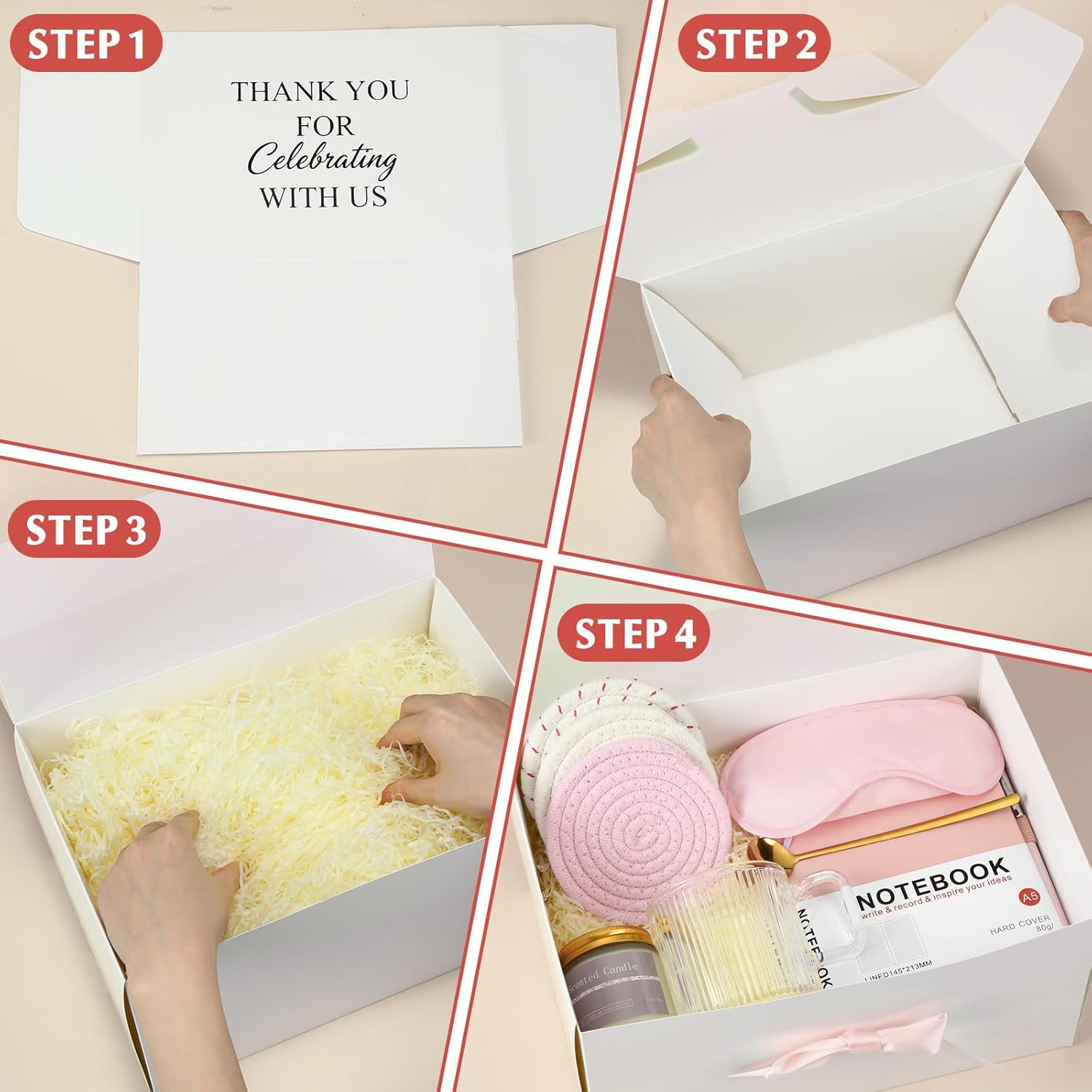 Ctosree 6 Set/48 Pcs Pink Baby Shower Game Prizes for Winners Include Ceramic Mug, Spoon, Notebook, Pen, Coaster, Scented Candle, Eye Mask and Gift Box for Wedding Bridal Baby Shower Games Prize Gift