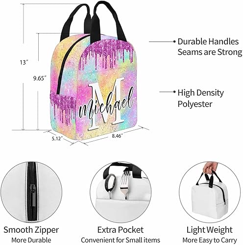 Miniatura 7 de Mochila personalizada con caja de almuerzo, bolsa de almuerzo personalizada con purpurina de ensueño con nombre, bolsa de hombro personalizada para