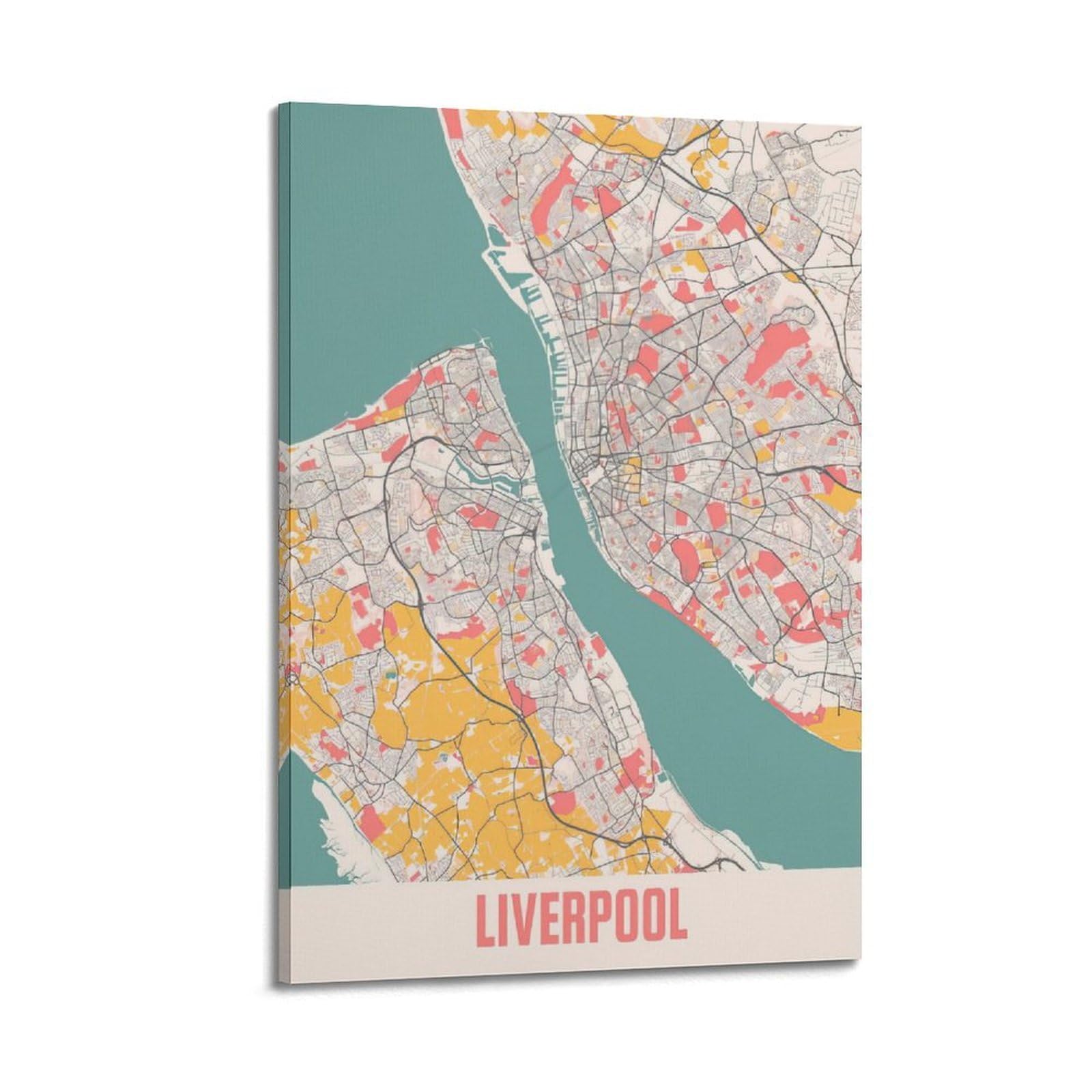 OKAHYS UK Liverpool Vintage Map Poster Decorative Painting Canvas Wall Artworks Picture 20x30inch(50x75cm)
