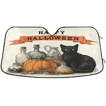 Halloween Cat Pumpkin Potions Beige Car Sun Shade for Front Windshield Sunshade Foldable Windshield Sunscreen, Auto Sunshade for Truck Size S
