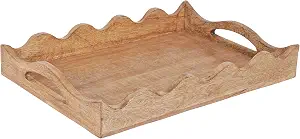 Mela Artisans Ottoman Wooden Serving Tray, Medium, Scallop White Burnt, 14