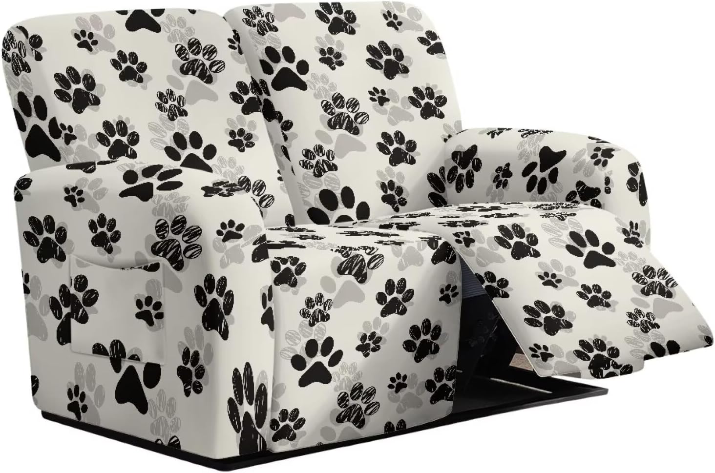 Paw Print Stretch Large Couch with Two Recliner Covers, Non Slip Double Recliner Covers Washable Reclining Loveseat Cover with Pockets, 6 Pieces Furniture Protector