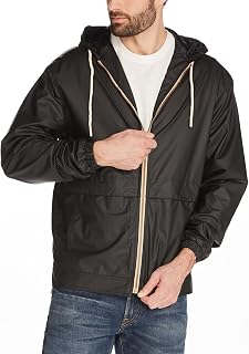 Mens Lightweight Waterproof Coated Hooded Rain Jacket- Light Windbreaker Raincoat for Men- Rain Slicker