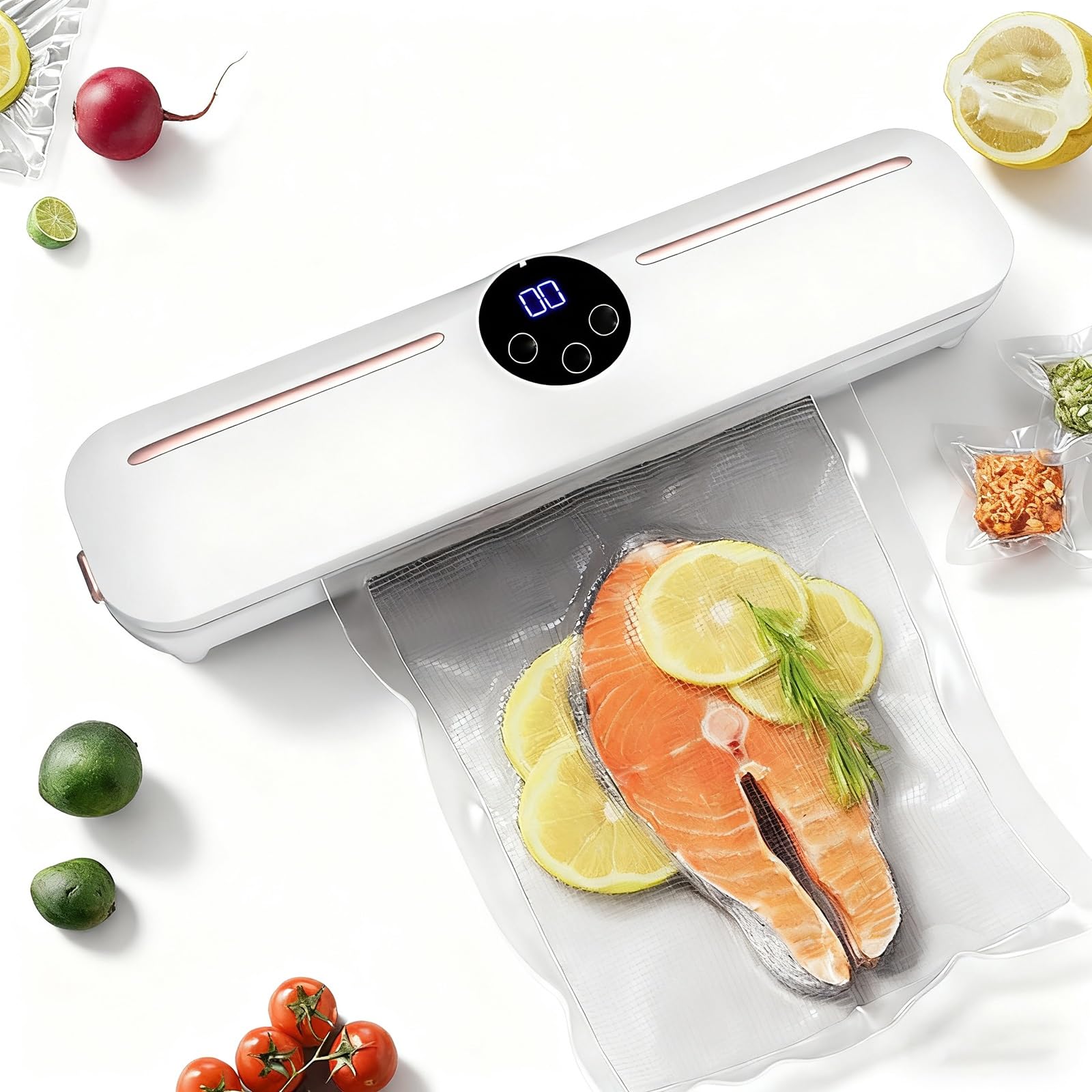 Home Vacuum Sealer Machine, Professional Sealing Bar for Sous Vide, Freezer Storage & Bulk Food Preservation(White)