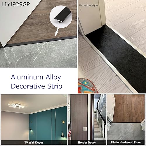 Miniatura 6 de Tira de transición de piso de moldeo en T de aluminio 35.4 pulgadas, tira divisora plana para umbral de puertaunión de huecos de pisos de tablones