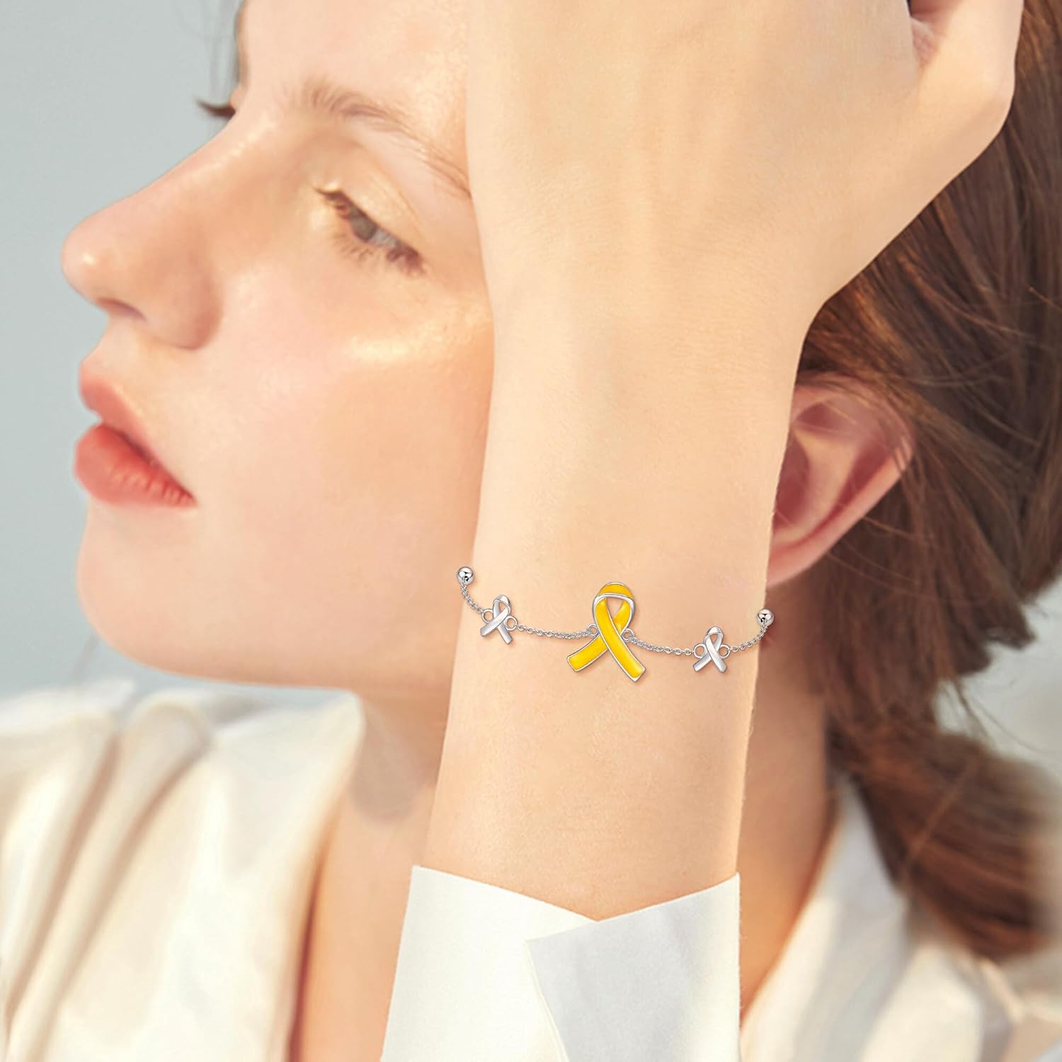YAFEINI Bring Them Home Bracelet 925 Sterling Silver Yellow Ribbon Bracelet Cancer Awareness Ribbon Bracelets Inspirational Jewelry Gifts for Women Men - Image 6