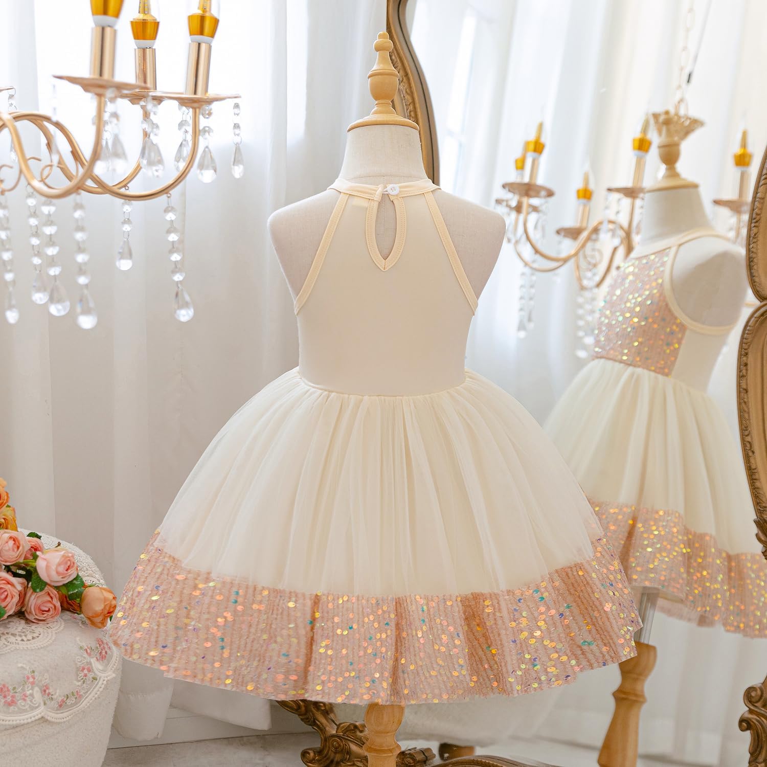 TTYAOVO Girls Sequin Tulle Dress Elegant Party Princess Dresses for Wedding Birthday Holiday