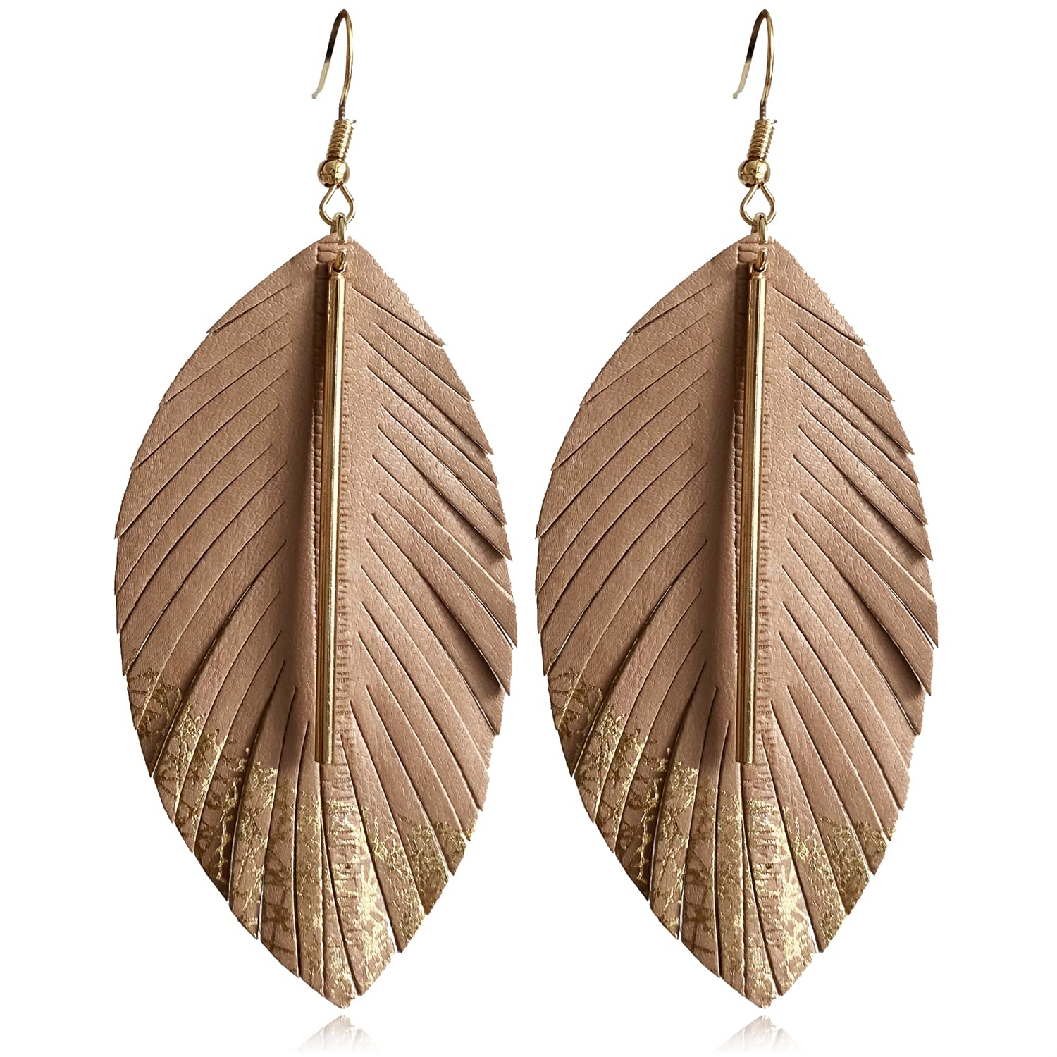 Handmade Bohemian Lightweight Soft Genuine Leather Feather Leaf