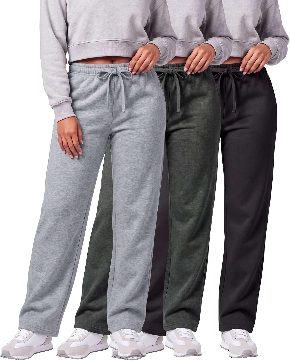 3 Pack Women's Fleece Sweatpants Open Bottom Lounge Sweats Workout Pockets