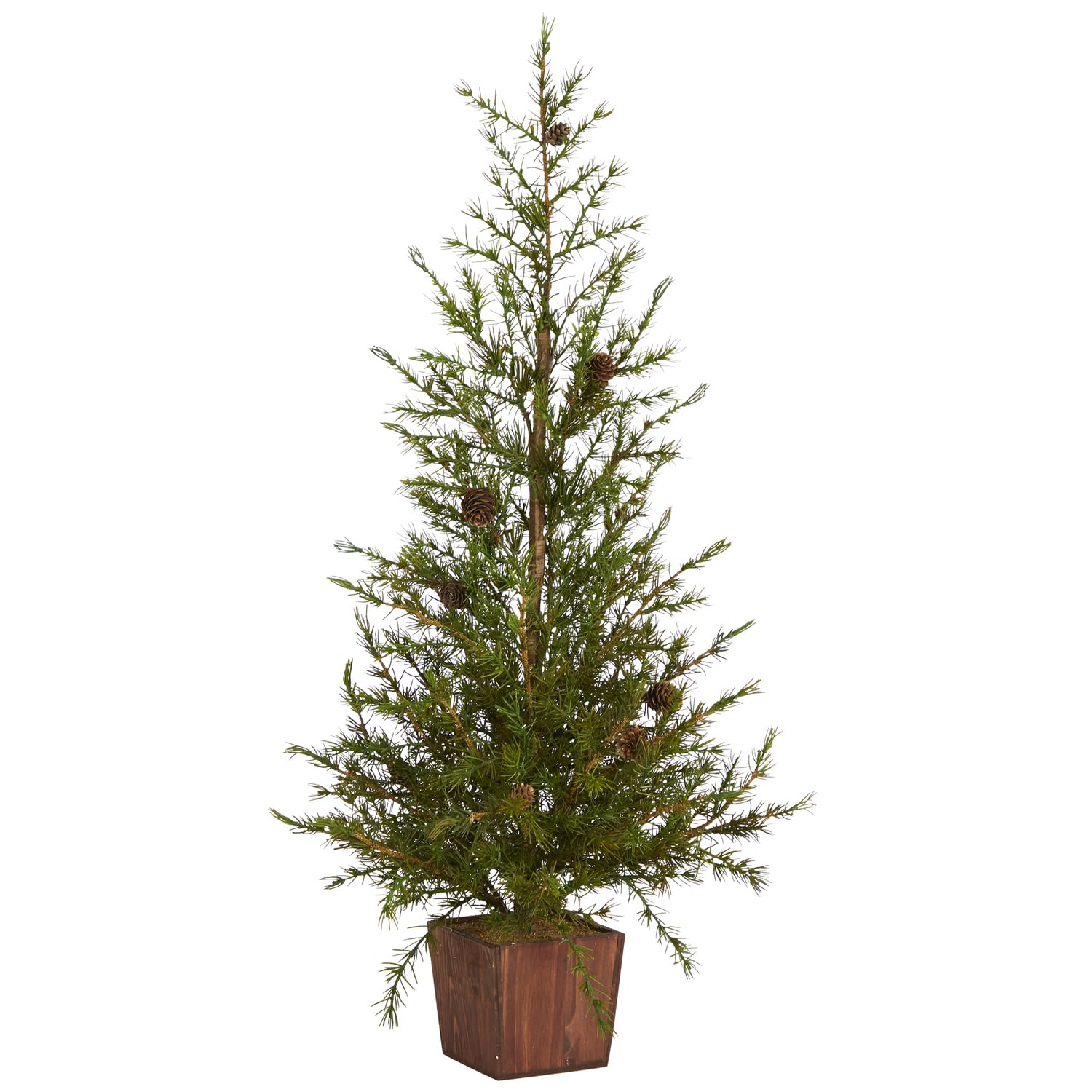 Photo 1 of HomeStock Rustic Recluse 3Ft. Alpine Look Artificial Christmas Tree in Wood Planter with Pine Cones