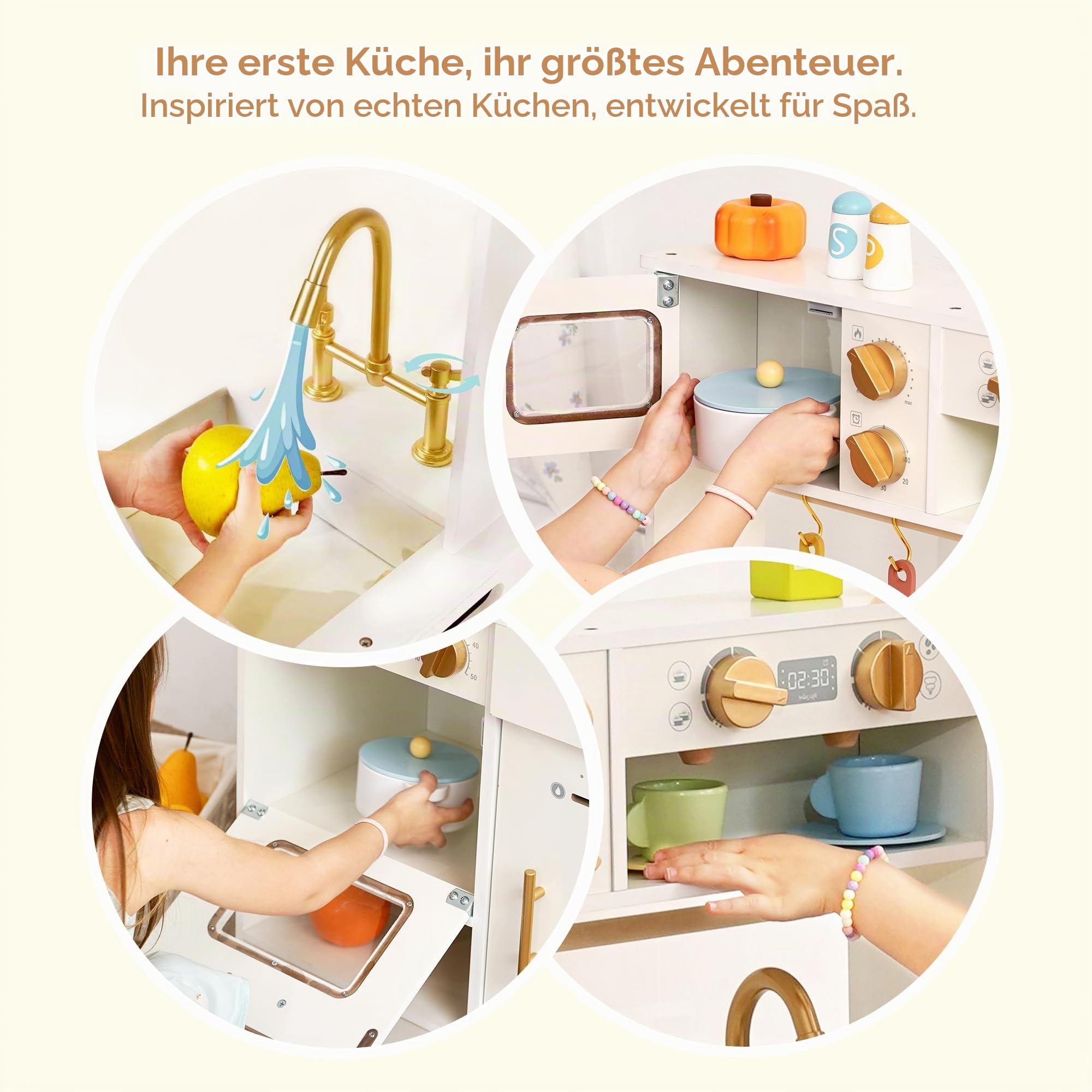 Holz Spielküche Kinder mit Eiswürfelspender,Wasserhahn Kinderküche Zubehör
