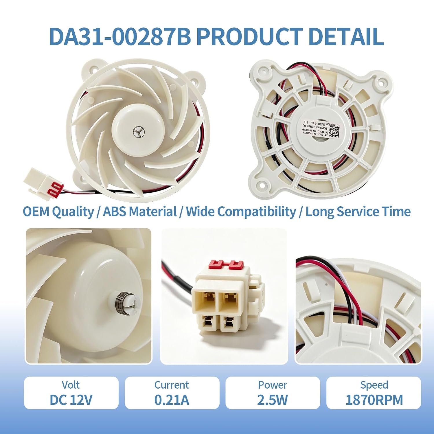 DA31-00287B DA31-00334C Refrigerator Evaporator Fan Motor for Samsung Refrigerator, Replaces DA31-00334A DA96-00968A AP6803162 3954921 AP5948644 PS9494284 EAP9494284 DA31-00334C DA31-00287B