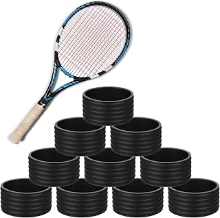 10 Pcs Tennis Racket Silicone Racquet Grip Ring Tennis Grip Band Black Tennises Racket Handle Silicone Absorbent Overgrip in Place Tennises Racquet Grips Wrap for Badminton Squash Baseball Handle