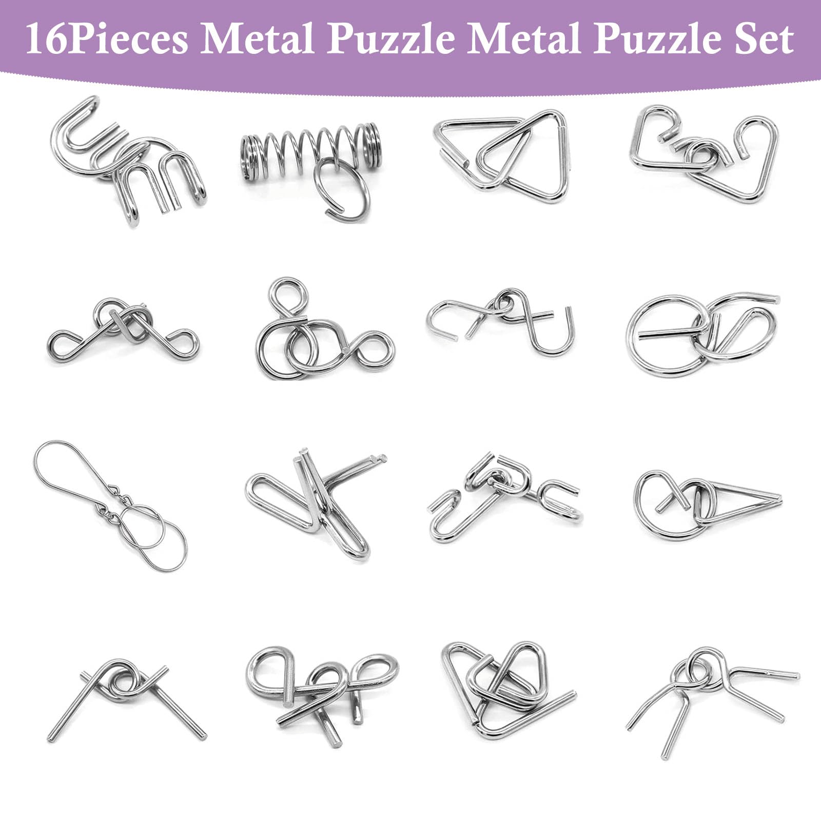 16 Pieces Metal Puzzles For Adults, Mini Metal Puzzles, Iq Metals Puzzle, Metals Puzzle Set, Suitable for Party Favor Kids Adults Challenge - Image 2