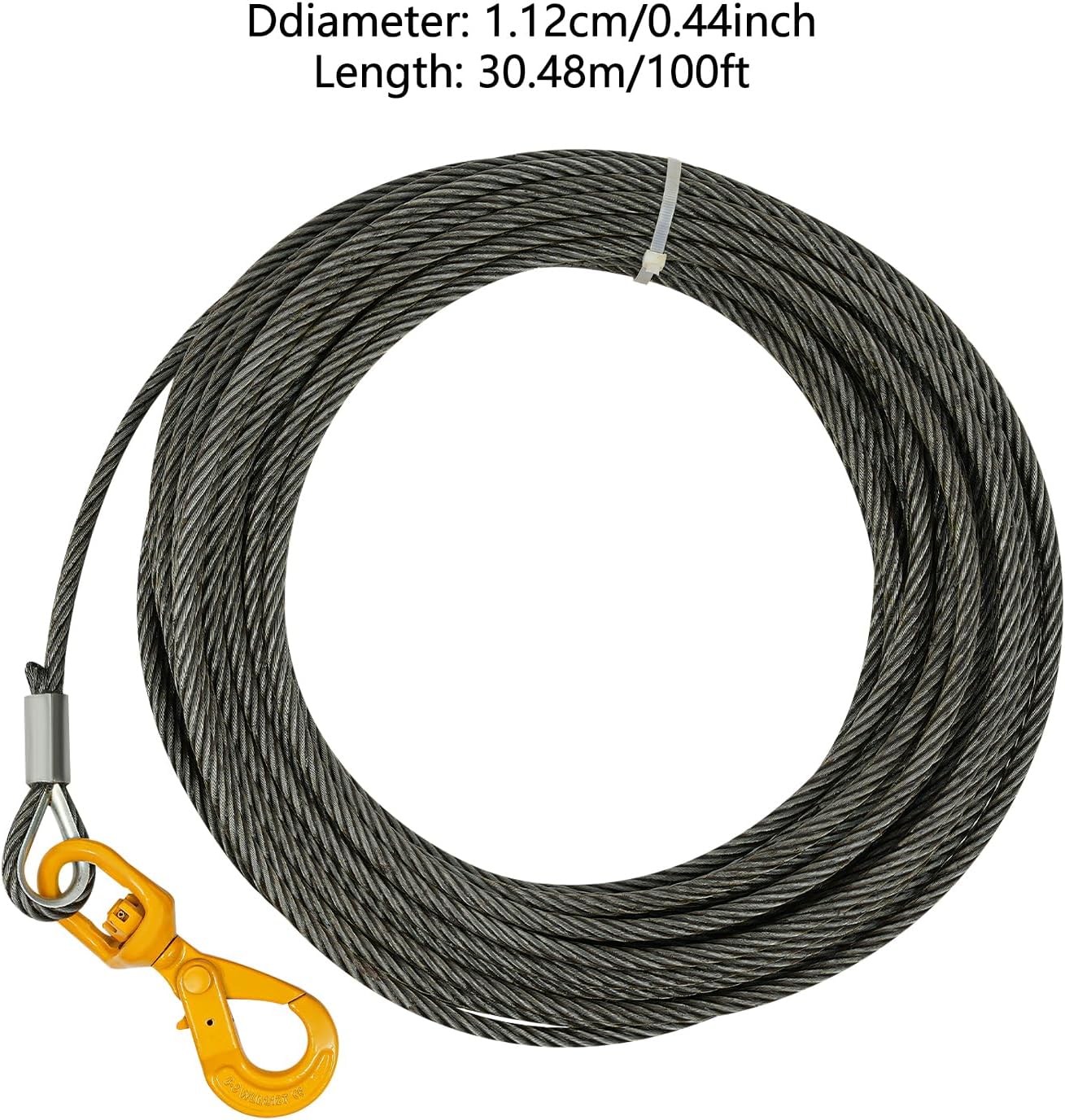 Steel Winch Cable 7/16" Rope Towing Winch Cables Heavy Duty with Swivel Self-Locking Hook 4T, Breaking Streng 2469lbs, 100Ft Lengthsteel Towing Cable for Crane Tow Truck