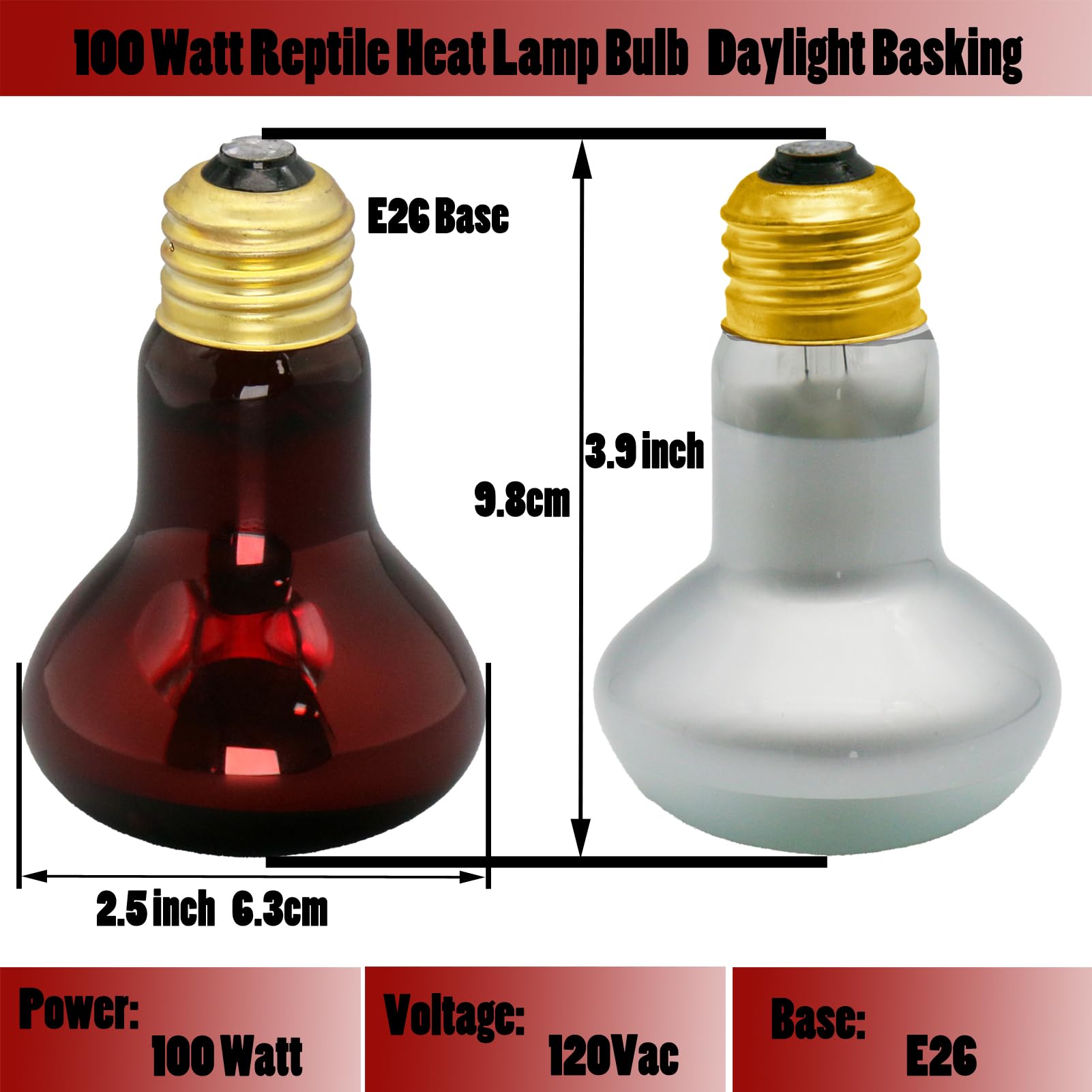 Reptile Heat Lamp Bulb 100 Watt, Day Time & Night Basking Spot Light Combo Pack, Amphibians Infrared Red Heat Light Bulb and Daylight Heating Lamp for Bearded Dragon, Leopard Gecko, Chicken, 4 Pack - image 3