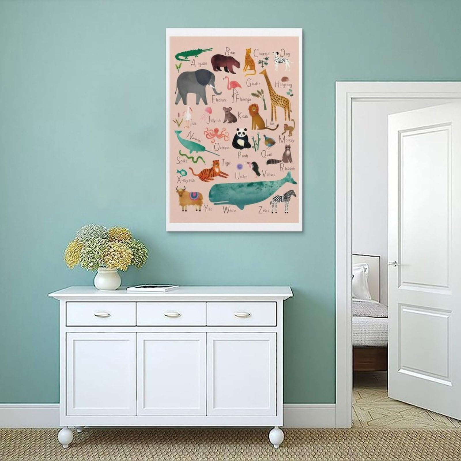 Alphabet Animals Éducationnel Impression sur Toile Affiche Décoration Peinture Salon Mur Art Chambre Peinture Impression Murale Peinture Moderne Maison Garçon Chambre Impression Peinture Fille