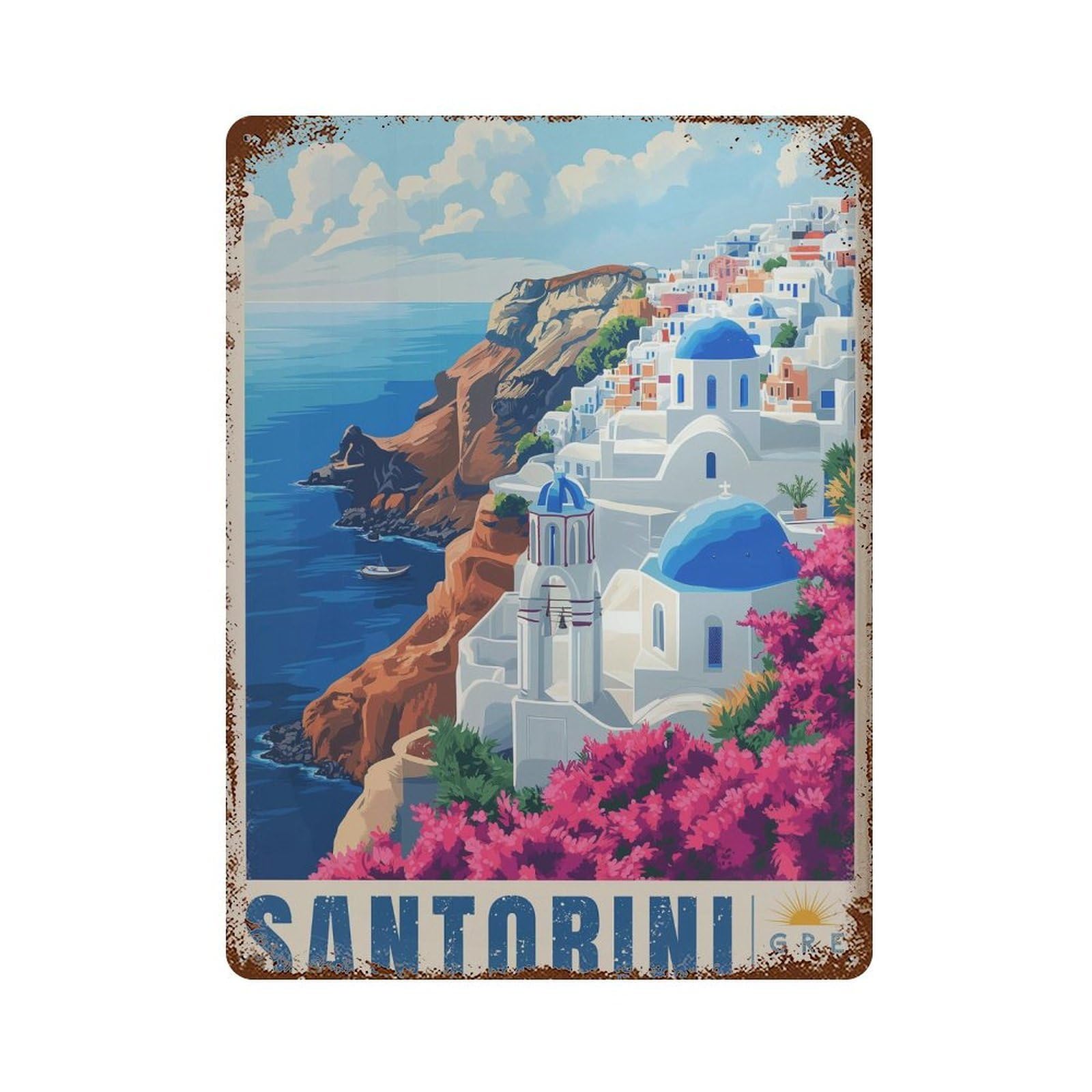 xiaoxiaoshen Santorini Greece Travel Oia Wall Decor Art Metal Tin Poster Modern Home Decor Art Home Bar Shop Decorations Vintage Sign 40x30cm