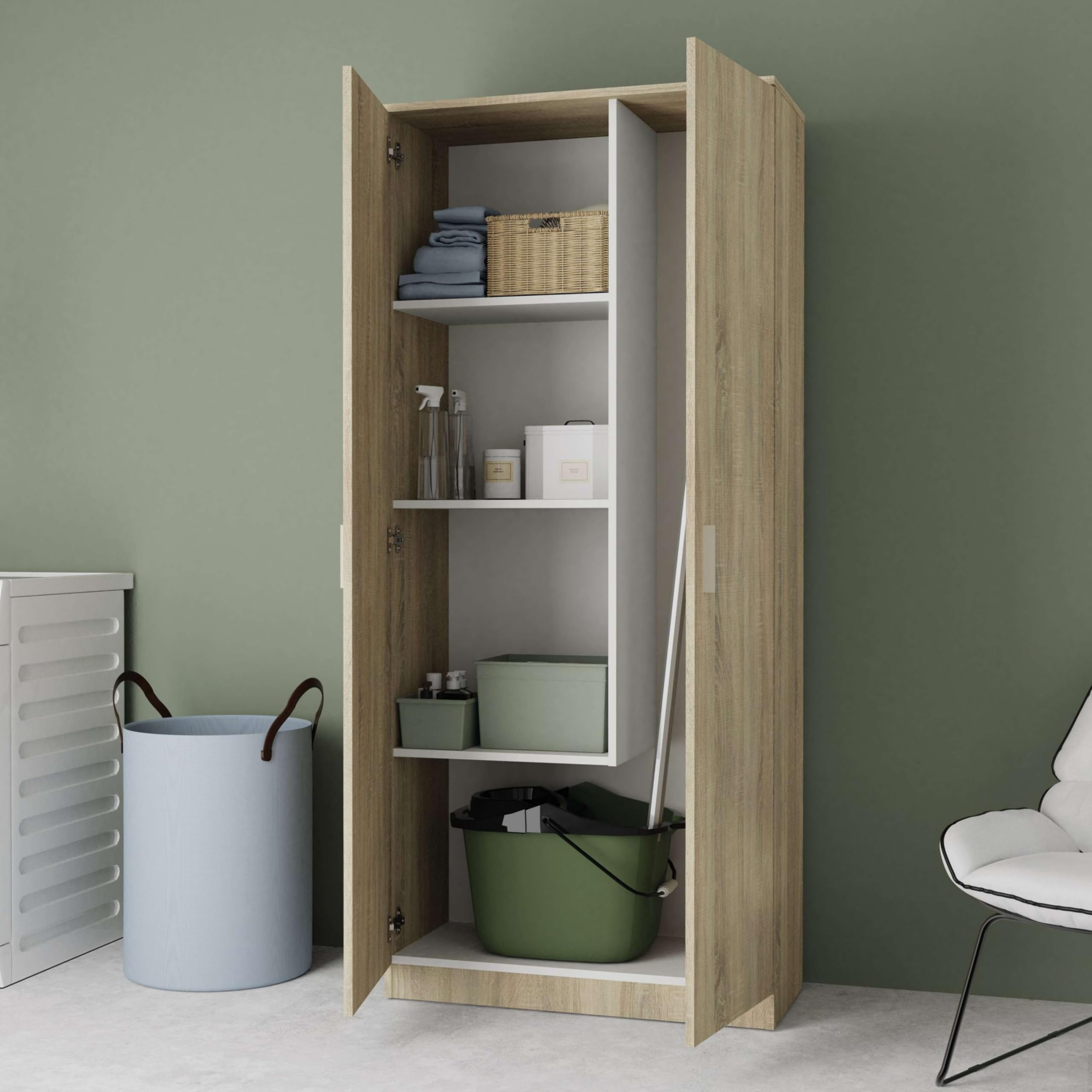 Miroytengo Armario Multiusos Escobero 1 Estante Superior Regulable en Altura Color Roble Cambrian 180x80x35 cm