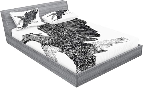 Miniatura 102 de Ambesonne Juego de sábanas bajeras y fundas de almohada con diseño de gato durmiendo en luna creciente, estrellas, sueños nocturnos, juego de ropa