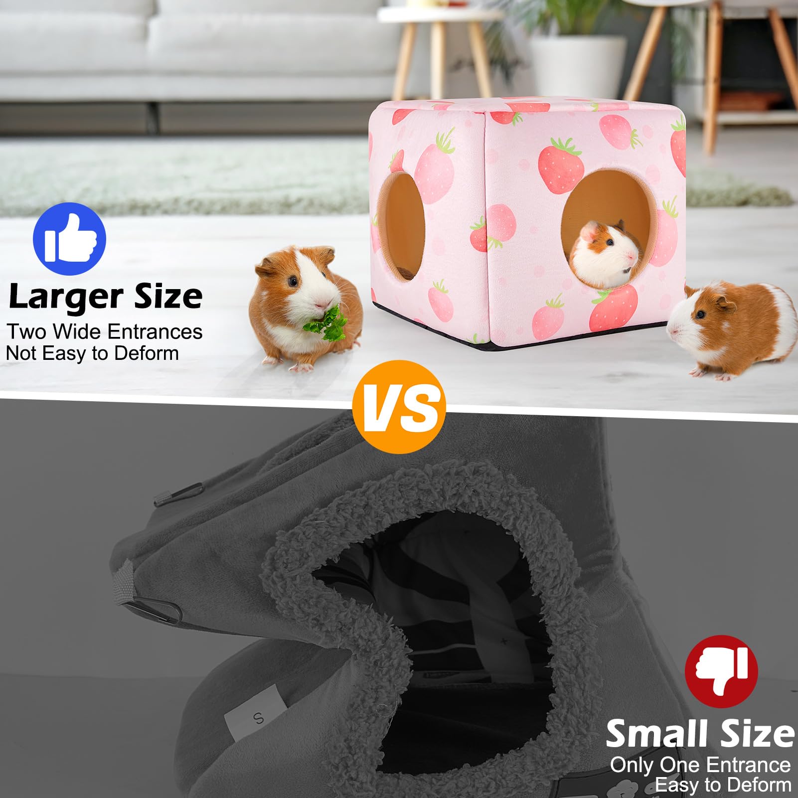 Bienbee Guinea Pig Hideout, Washable Guinea Pigs House Cozy Guinea Pigs Bed for Small Pet Bunny/Rabbit/Hamster/Chinchilla Guinea Pig Accessories Strawberry