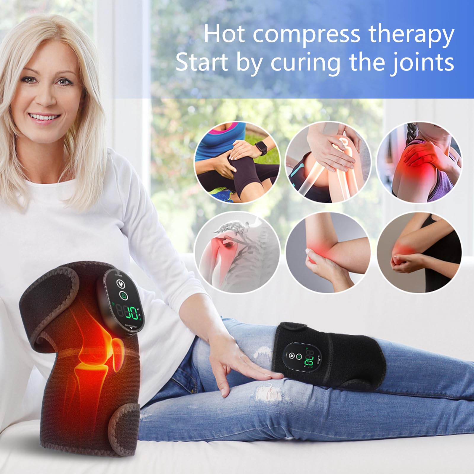 Masajeador de rodilla con calor 6 niveles de calefacción, masajeador eléctrico, rodillera calentada, rodillera calentada para hombres y mujeres