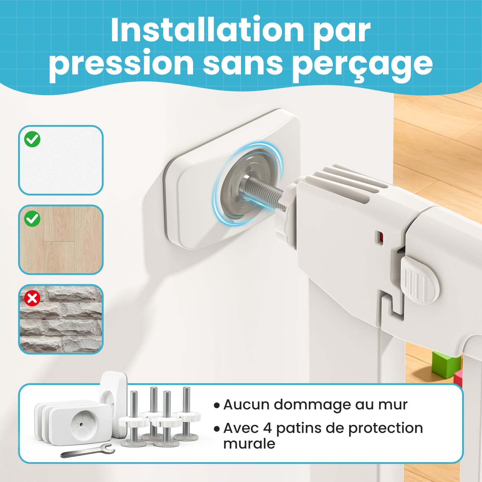 YEAUPE PRO Barrière de Sécurité Enfant sans Perçage, 85-88 cm, Blanc