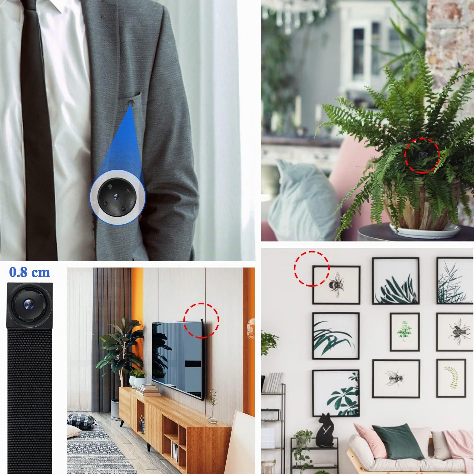 TANGMI Mini Camara Espia 1080P HD, Portátil 2.4G y 5Ghz Micro Camara Espia Oculta, Detección de Movimiento y Grabación en Bucle Mini Cámaras Espías con Batería