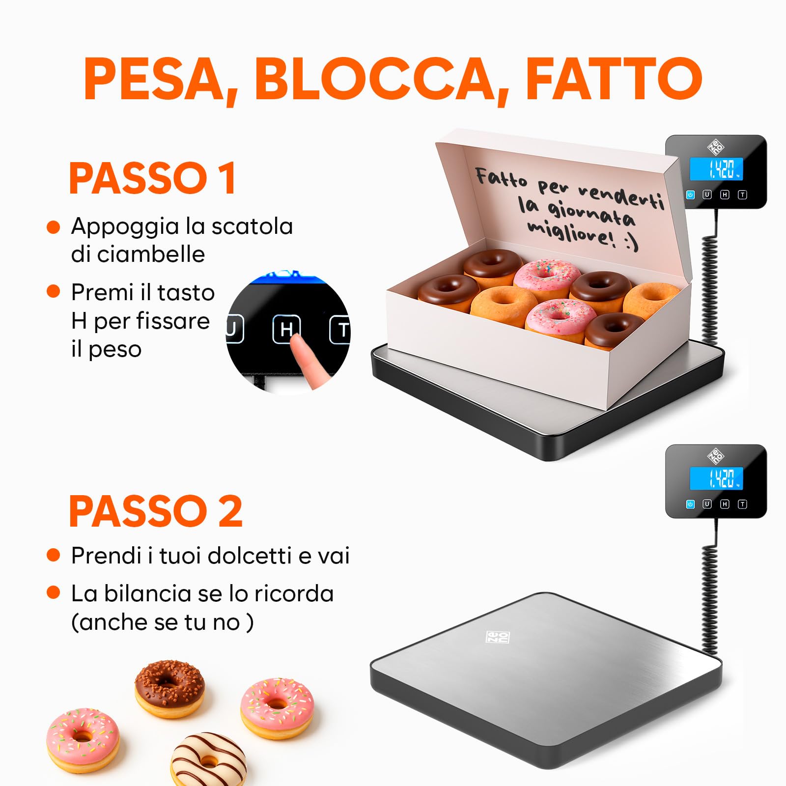 Bilancia Professionale 200 kg/10 g Pesa Pacchi Alta Precisione Funzione Hold Tara Argento