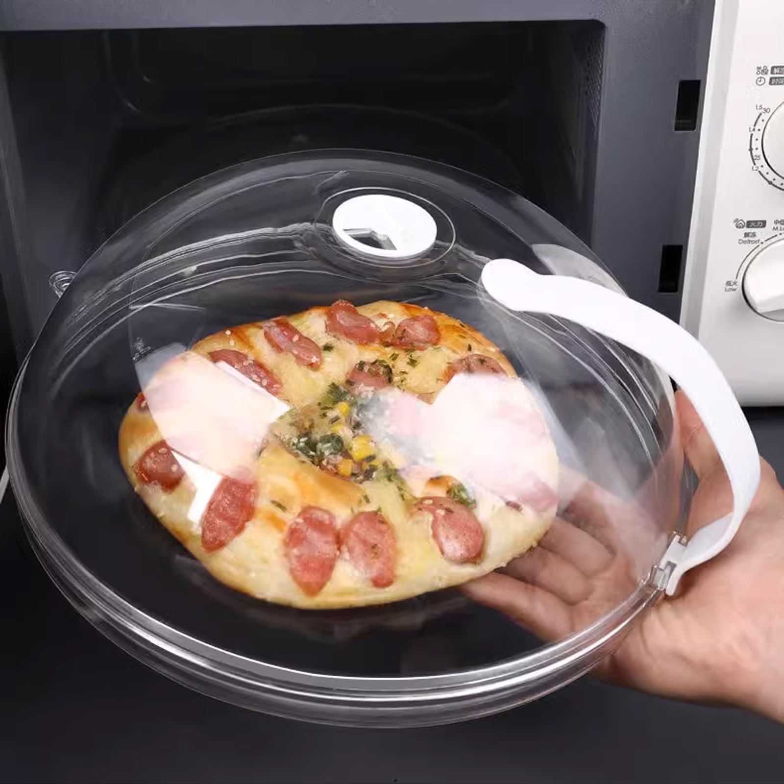Cubierta para microondas, sin BPA, cubierta para microondas con asa, resistente al calor hasta 200 °C, protección contra salpicaduras para microondas, fácil limpieza