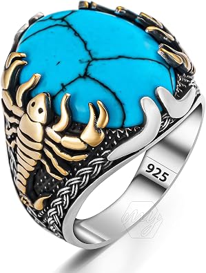 925 Sterling Silver Turquoise Stone Scorpion Figure Mens Ring