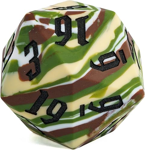Silicona D20 de 2.165 in, dados individuales de 20 caras gigantes D20 D20, colores camuflaje, tacto suave y cómodo, gorila perfecta, para juegos de
