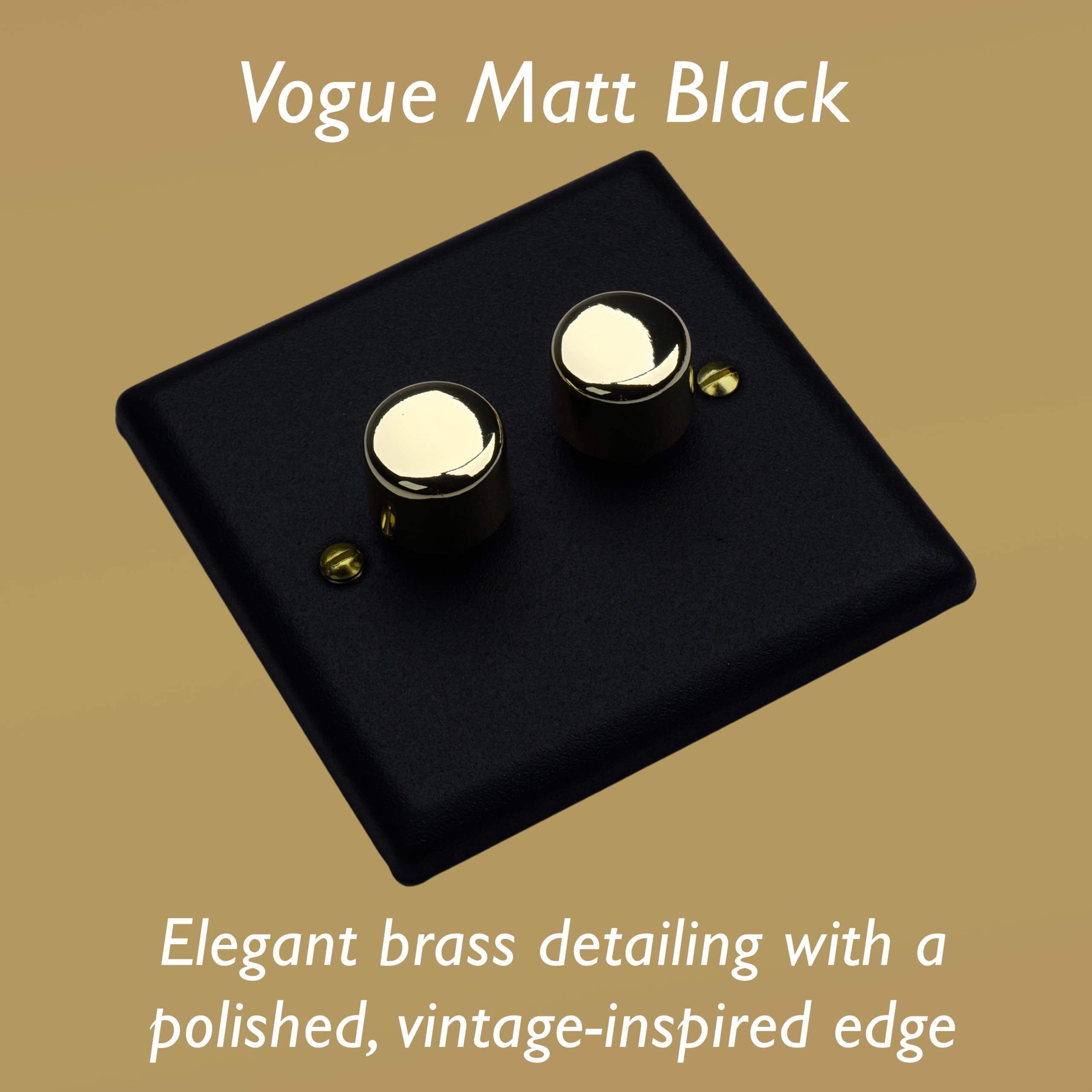Varilight Double V-Pro Rotary 2-Way LED Dimmer 2 x 0-120W - Vogue Matt Black With Polished Brass Knob, JYP252V.MB - Image 3