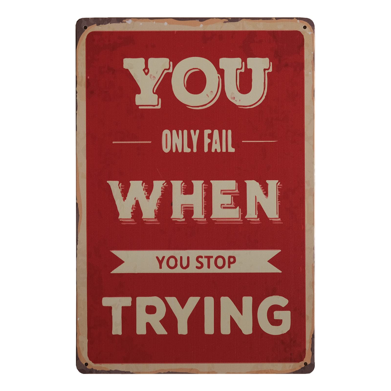 Store2508 Vintage Metal Tin Sign Poster – You Only Fail When You Stop Trying 30x20 Cm