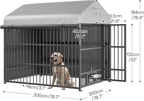 Miniatura 2 de HOOBRO Perrera para perros al aire libre con tapa, 6.6 x 6.6 x 6.4 pies, con techo impermeable y cuencos giratorios para alimentación, caja de jaula
