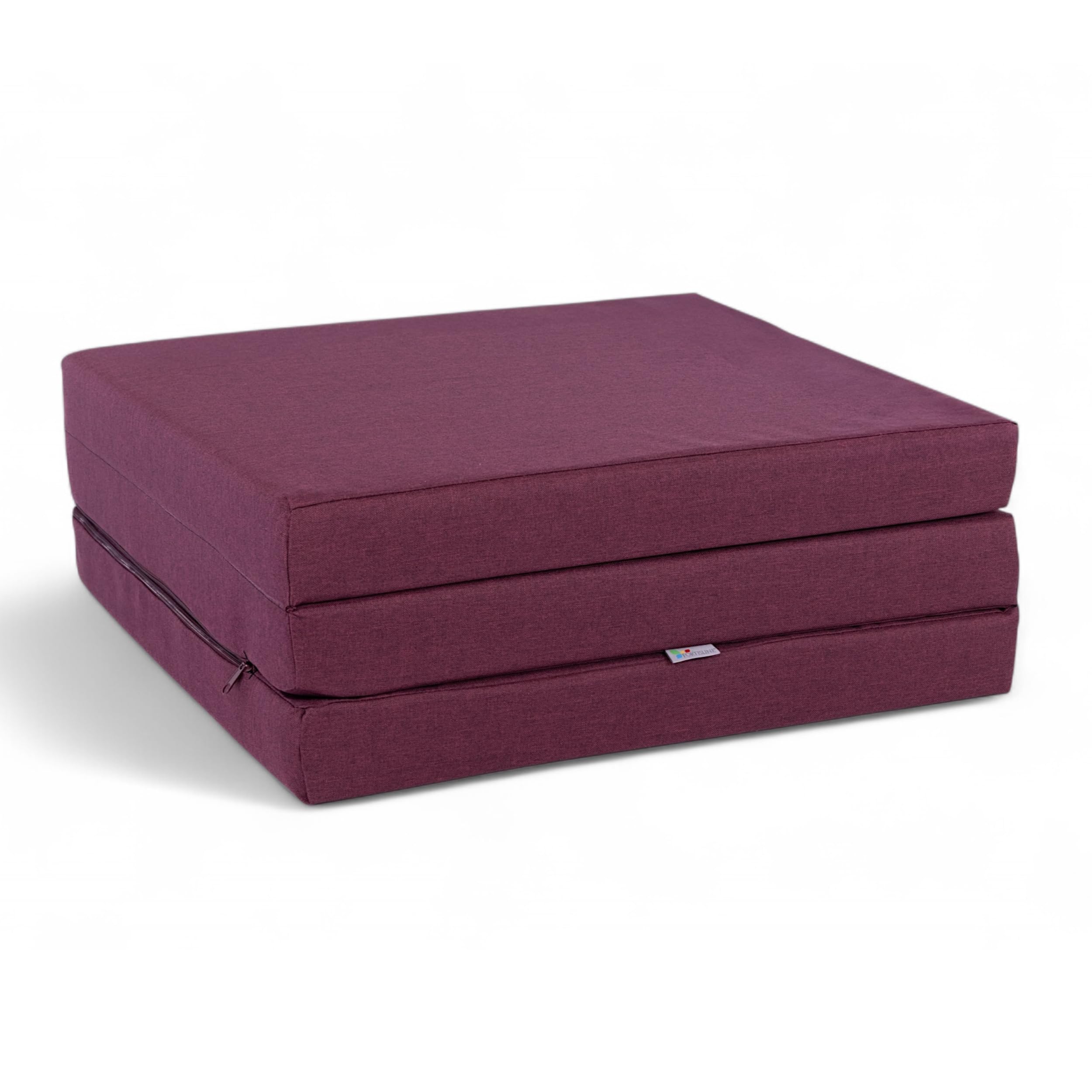 FORTISLINE Matelas Pliant 3 Parties 180 x 65 x 7 cm, Bordeaux déperlant - Matelas d’appoint Pliable pour invité, Voyage et Camping, Housse Lavable
