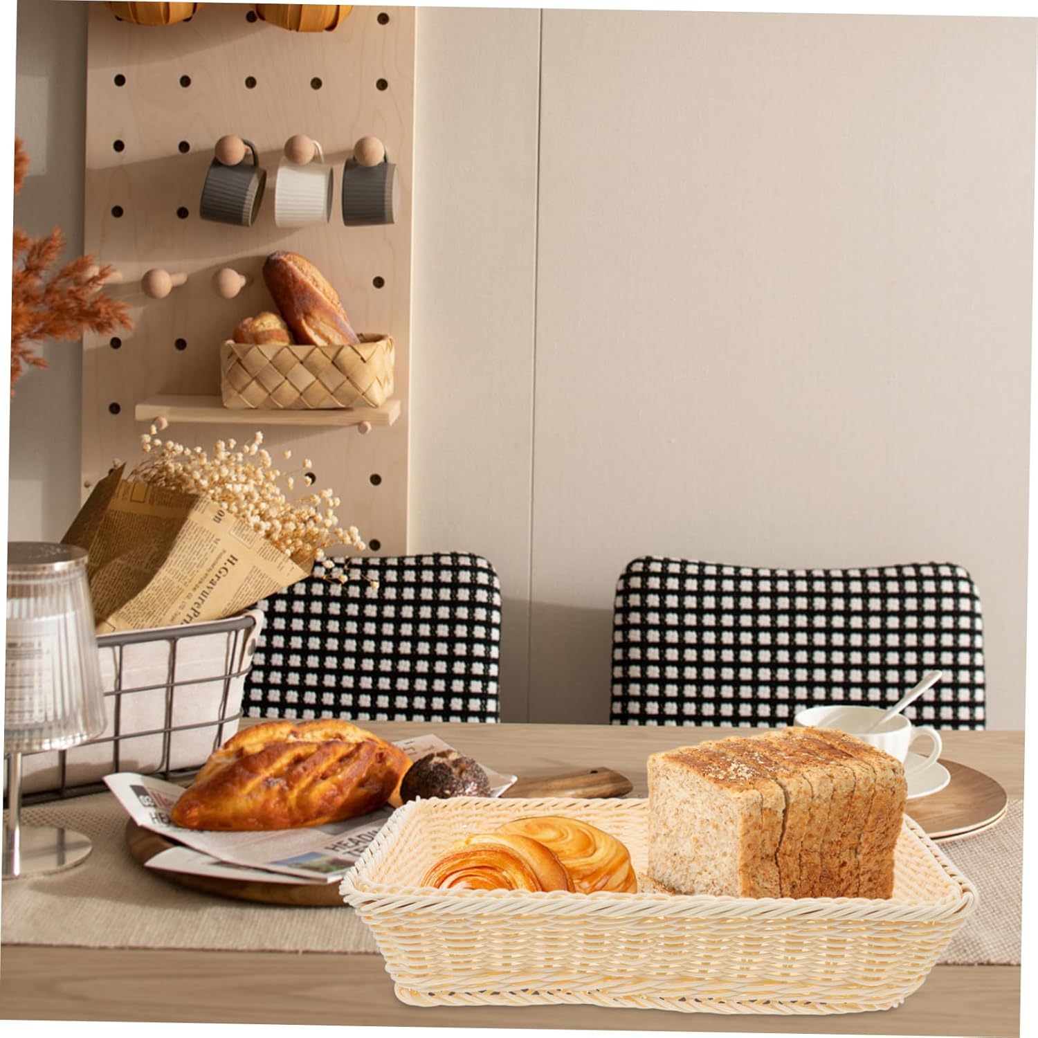 CHILDWEET Decorative Baskets Bread Serving Basket Woven Fruit Bread Vegetable Lid