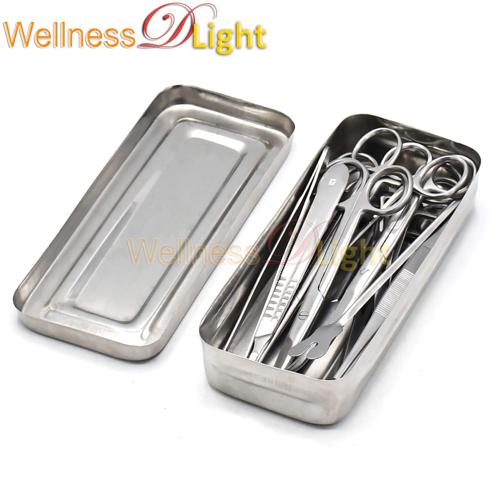 WellnessD'Light - Set of 13 Pieces Basic Surgi Forceps Scissors Needle Holder Kit Stainless Steel Box Instruments DS-1290