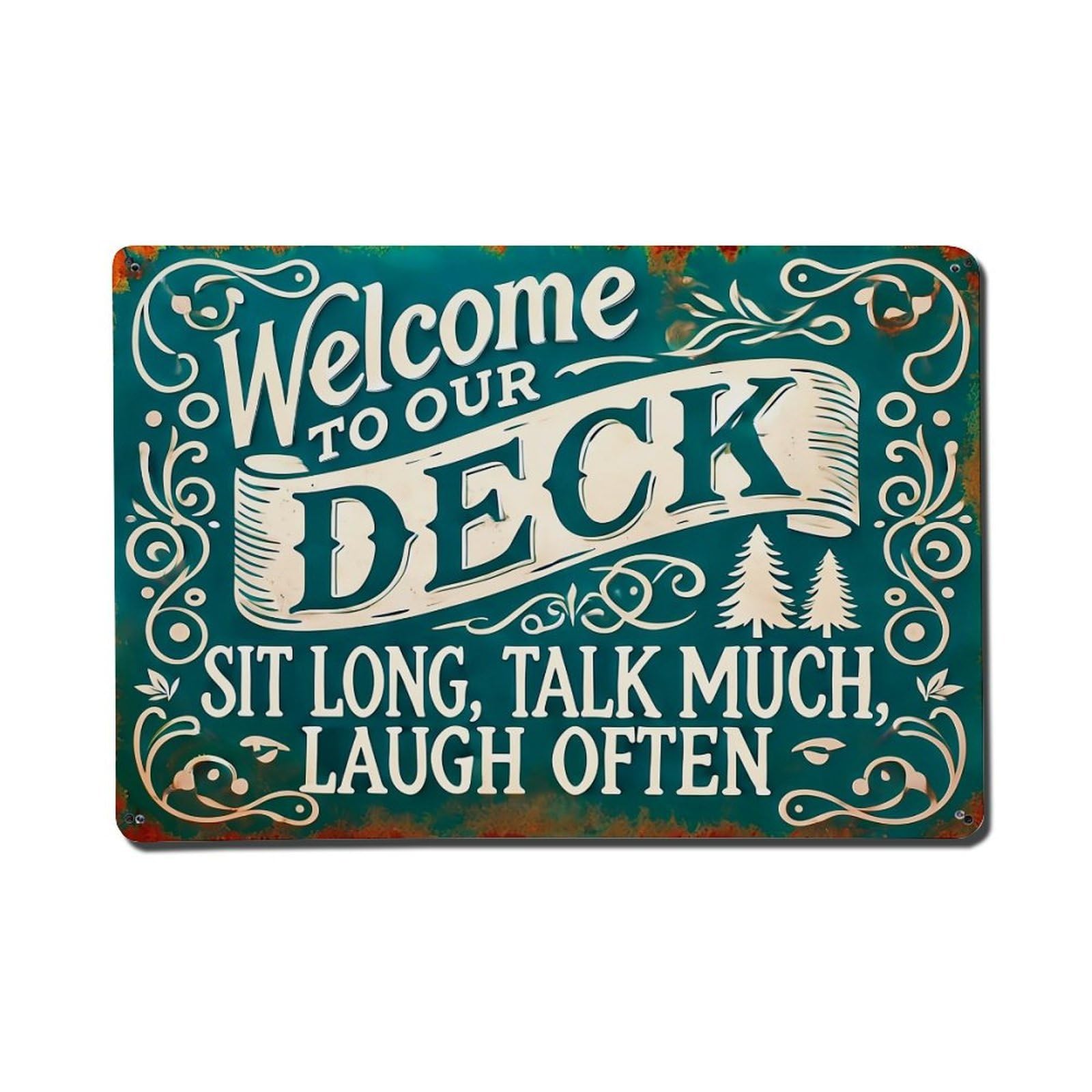 Jdfenggu Vintage Welcome To Our Deck Sign Retro Metal Tin Sign, Metal Poster For Bar, Home, Man Cave, Kitchen, Laundry Room Art Decor 8X12 Inch