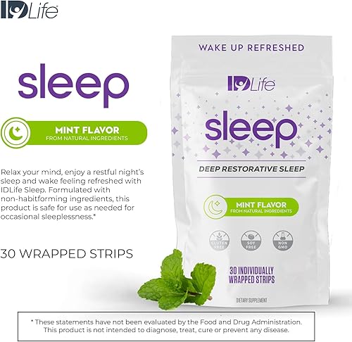 Miniatura 3 de IDLife - Ayuda para dormir para adultos - Sin OMG - Sin hábito - Mezcla suave con melatonina, L-teanina y 5HTP - 30 tiras envueltas individualmente