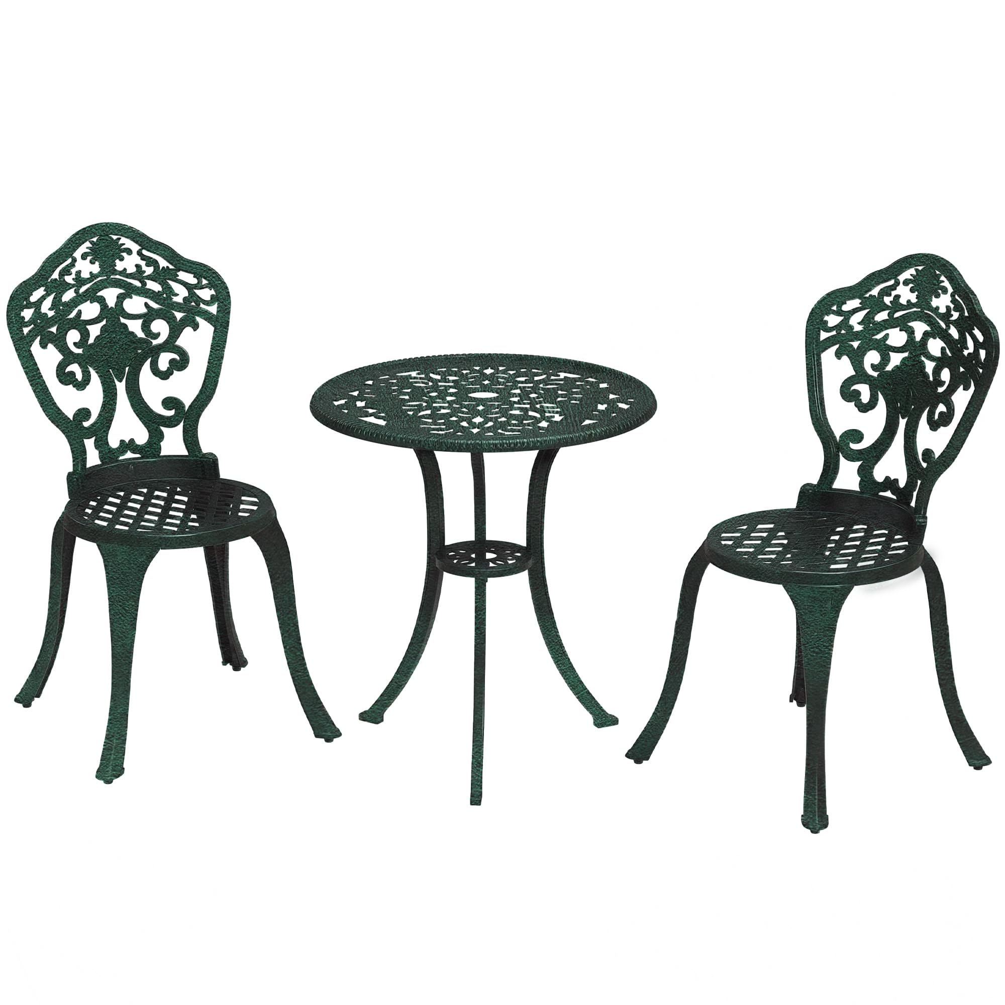 Outsunny Ensemble bistrot pour Jardin en Aluminium Salon de Jardin 3 pièces 2 chaises + 1 Table Ronde Imitation Fer forgé Vert
