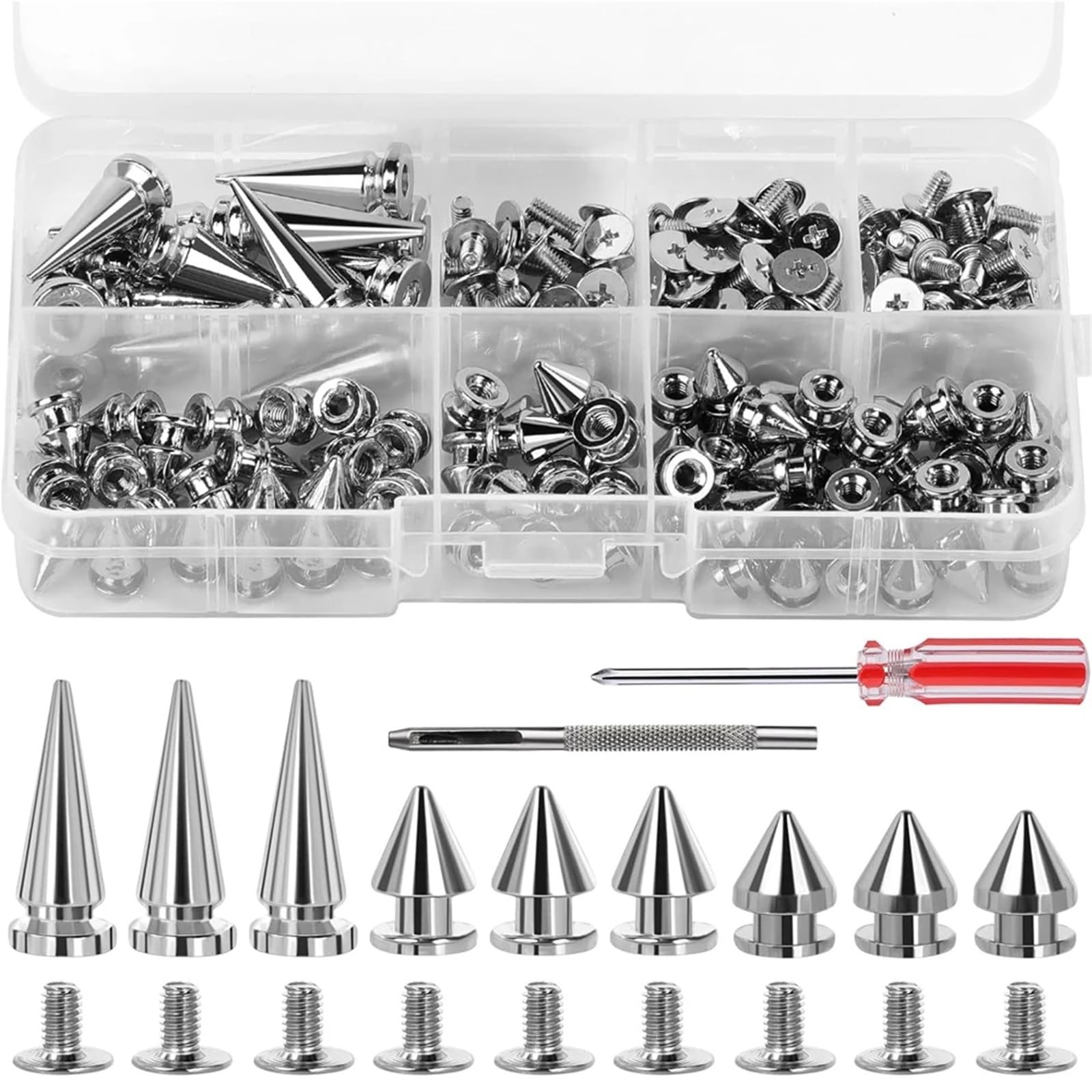 2Box Silver Cone Spikes Screwback Studs Rivets for Punk DIY Clothing Accessories 180Pcs