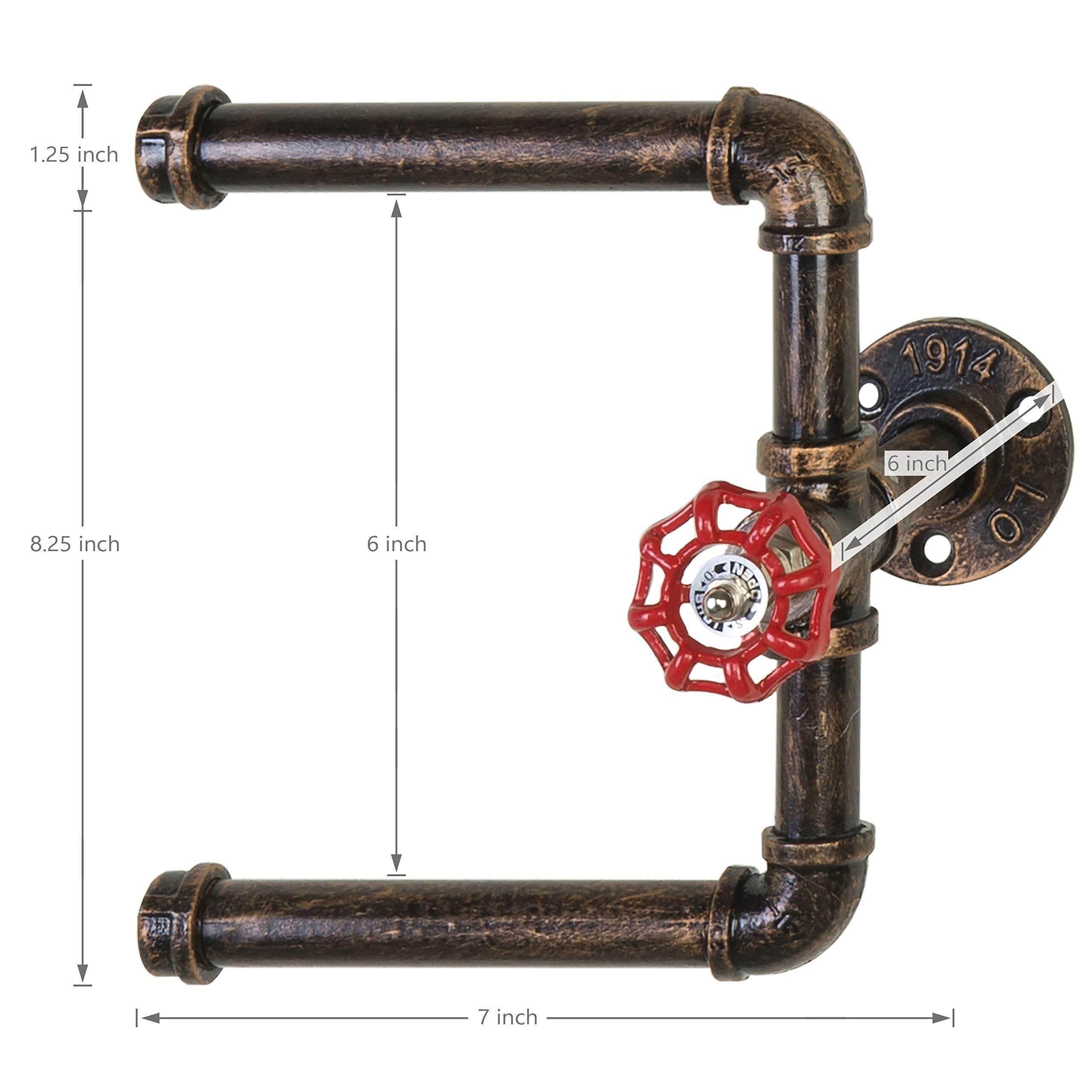 Portarrollos de papel higiénico doble para grifo de tubo industrial, montado en la pared, diseño de bronce