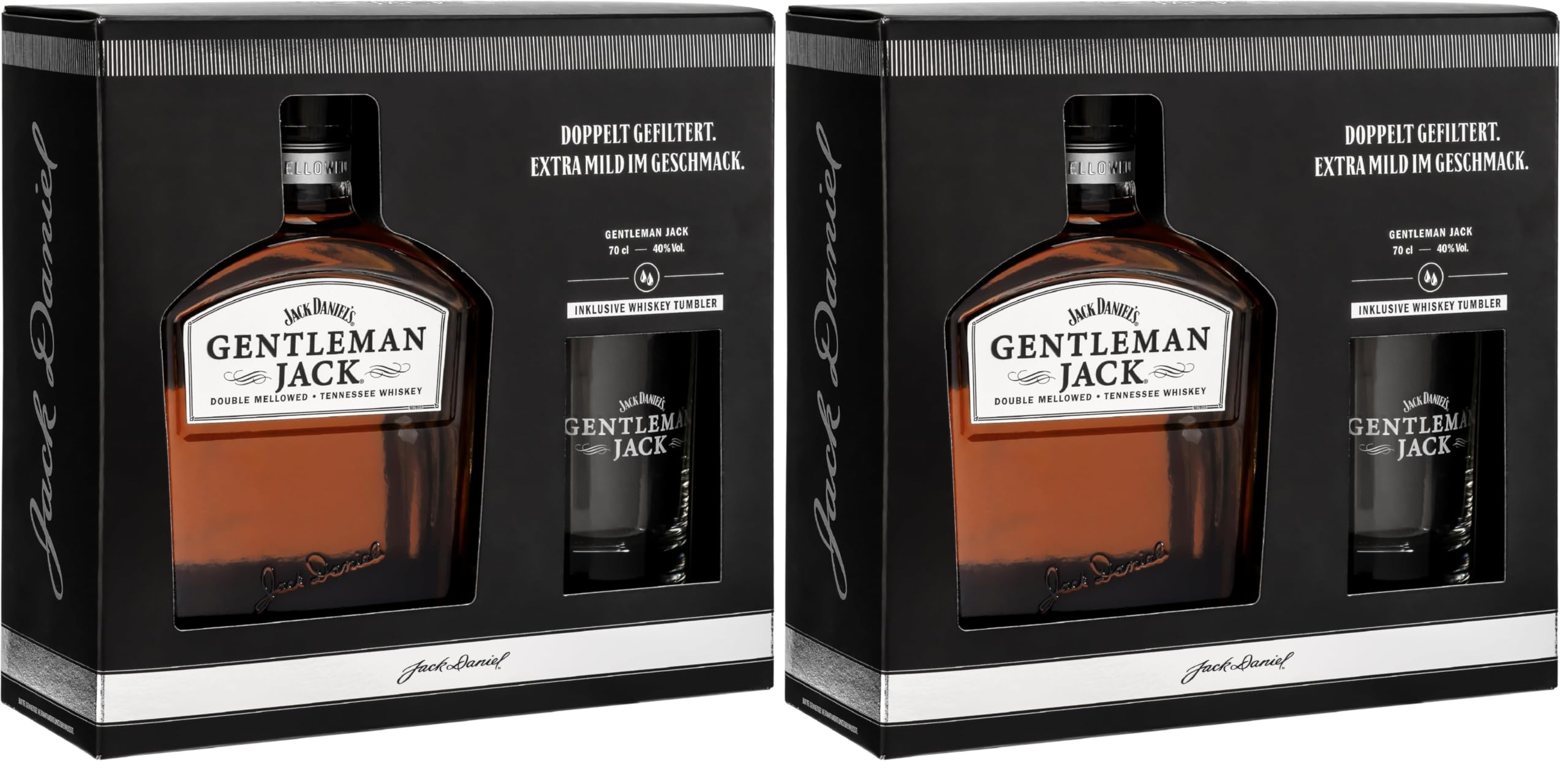 Jack Daniel's Gentleman Jack Tennessee Whiskey -‎ Ein Mix aus Karamell, Minze und dunklen, reifen Äpfeln - limitiertes Geschenkset mit Whiskey Tumbler - 0.7L 40 Prozent (Packung mit 2)