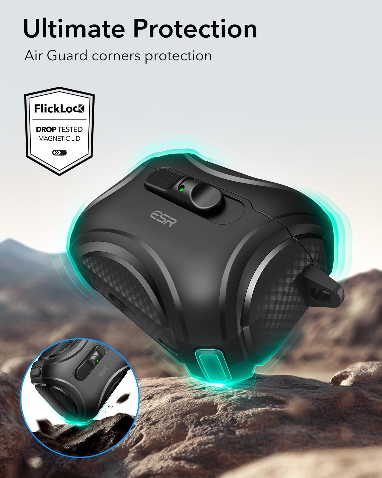 ESR Custodia per AirPods Pro 3 (2025), Compatibile con Airpods Pro di 3a Generazione (cavo USB-C), MagSafe facile, Chiusura antiurto, Facile da aprire, Serie Cyber, Nero