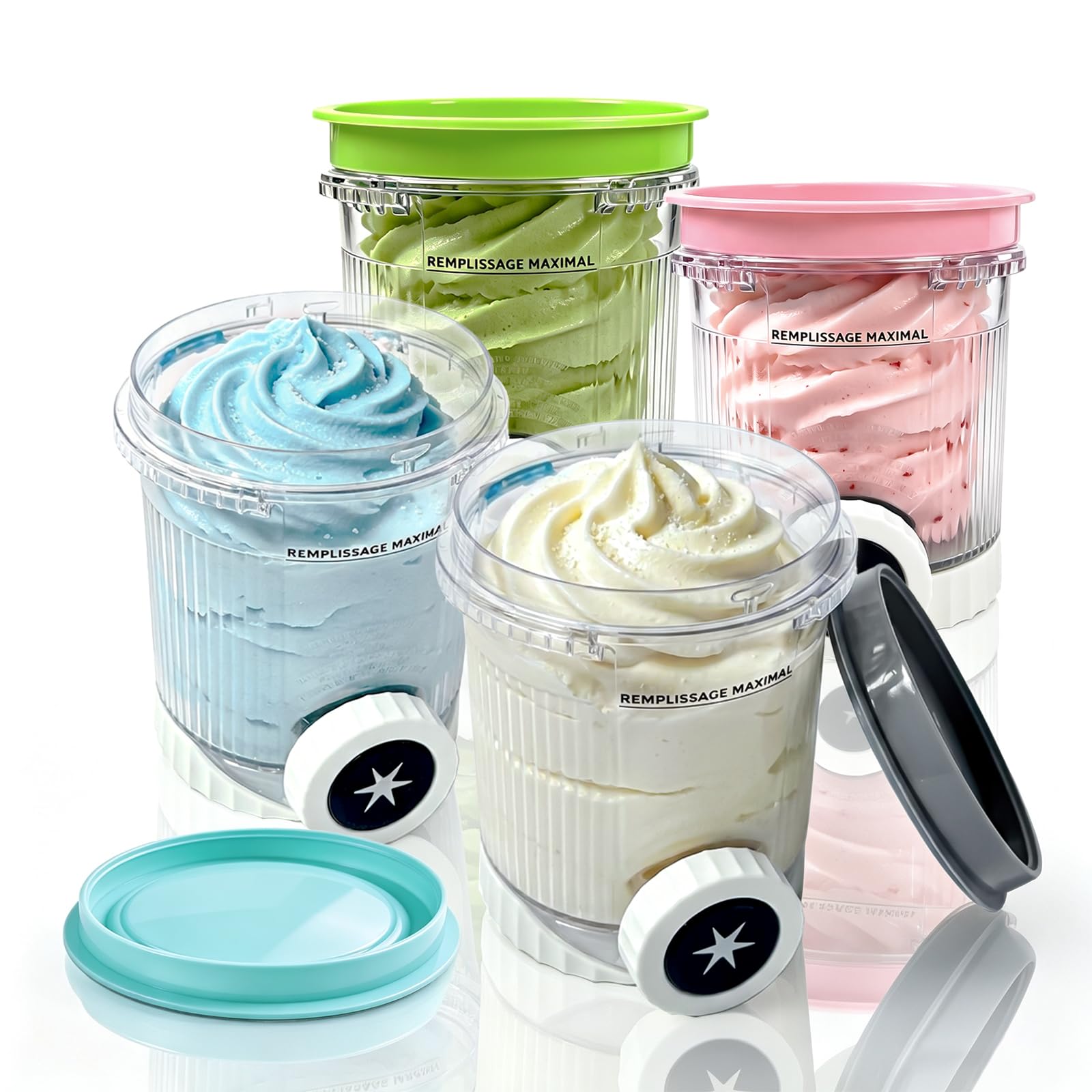 4 Stück Behälter für Ninja Creami Swirl, 480 ML Eiscremebehälter Eismaschine Zubehör mit NC700 NC701 EU Serie Eisbehälter Spülmaschinenfest und BPA-frei(4-teiliges Set-Grau+Blau+Grün+Rosa)