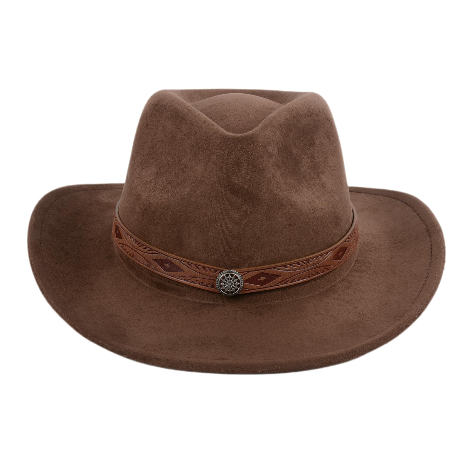 Cowboyhut für Damen und Herren, Western-Wildlederhüte, Panamahut, Cowboy-Cowgirlhüte mit breiter Krempe, Western-Wildleder-Cattleman-Cowboyhüte, Braun