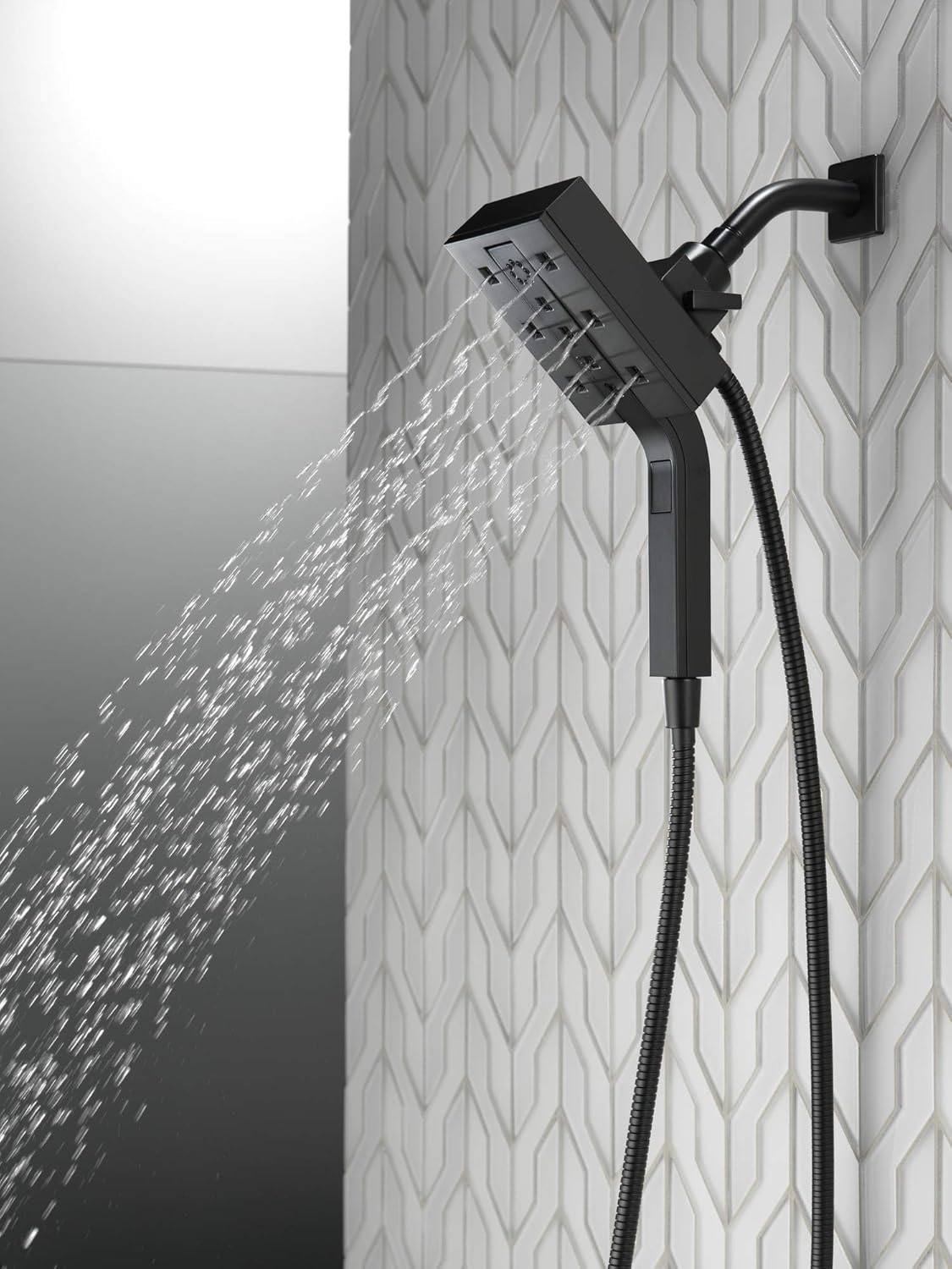 Delta Faucet 4-Spray Touch-Clean H2Okinetic In2ition 2-in-1 Dual Hand Held Shower Head with Hose and Magnetic Docking, Matte Black 58473-BL