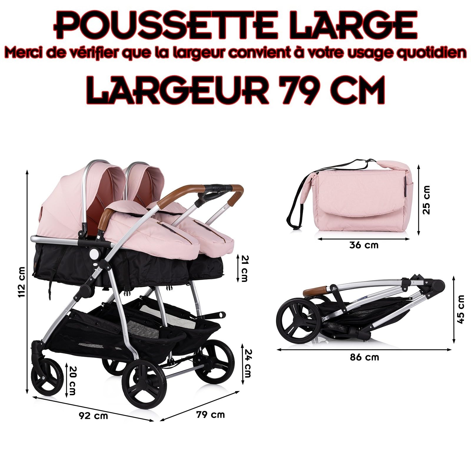 DUO SMART Cochecito para gemelos o niños de edades cercanas ancho 79 cm Rosa sin cosy